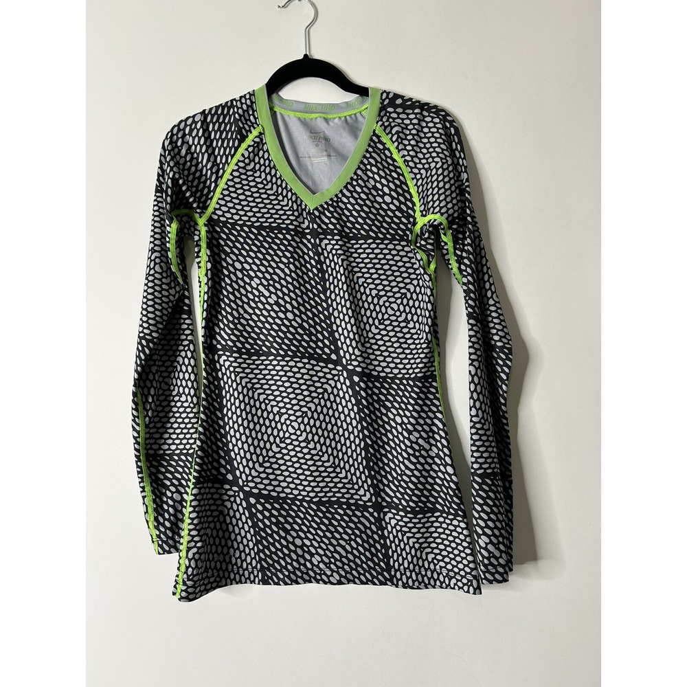 Nike Pro Dri-Fit Women Size S Fitted Long Sleeve Black White